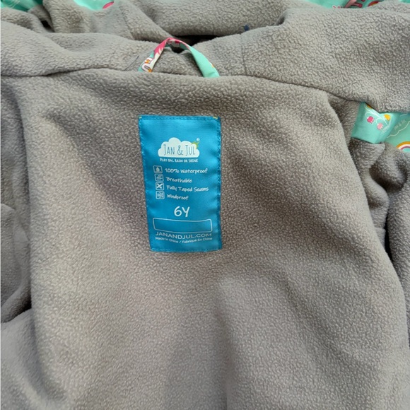 Jan & Jul Kids Waterproof Rain Jacket Unicorn Print Size 6Y Fleece Lined - Picture 7 of 8